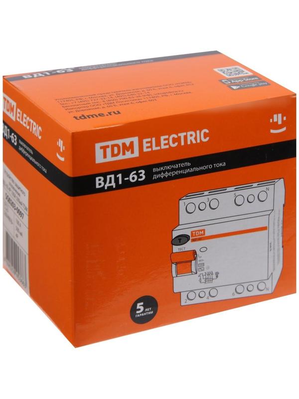 УЗО TDM ВД1-63, 4п, 100 А, 500мА, SQ0203-0097