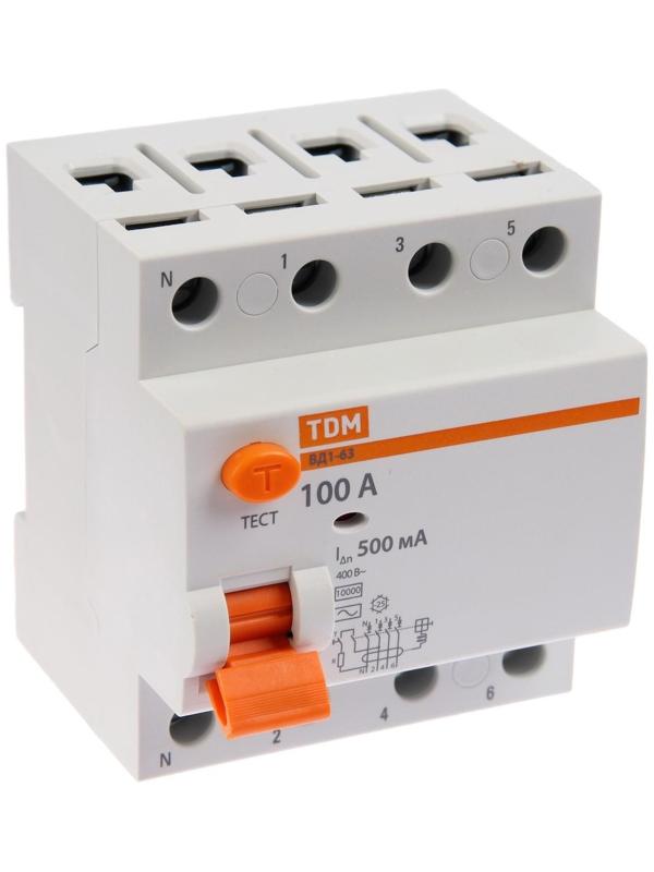 УЗО TDM ВД1-63, 4п, 100 А, 500мА, SQ0203-0097
