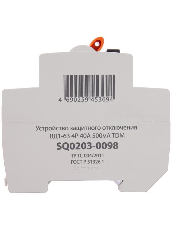 УЗО TDM ВД1-63, 4п, 40 А, 500мА, SQ0203-0098