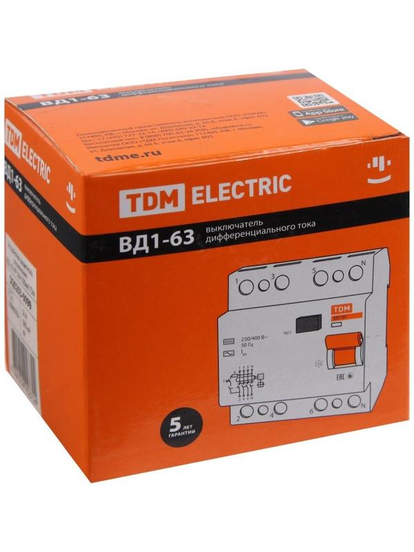 УЗО TDM ВД1-63, 4п, 50 А, 500мА, SQ0203-0099