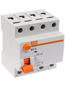 УЗО TDM ВД1-63, 4п, 80 А, 500мА, SQ0203-0101