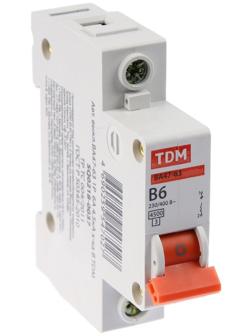 Выключатель автоматический TDM ВА47-63, 1п, 6 А, 4.5 кА, В, SQ0218-0037