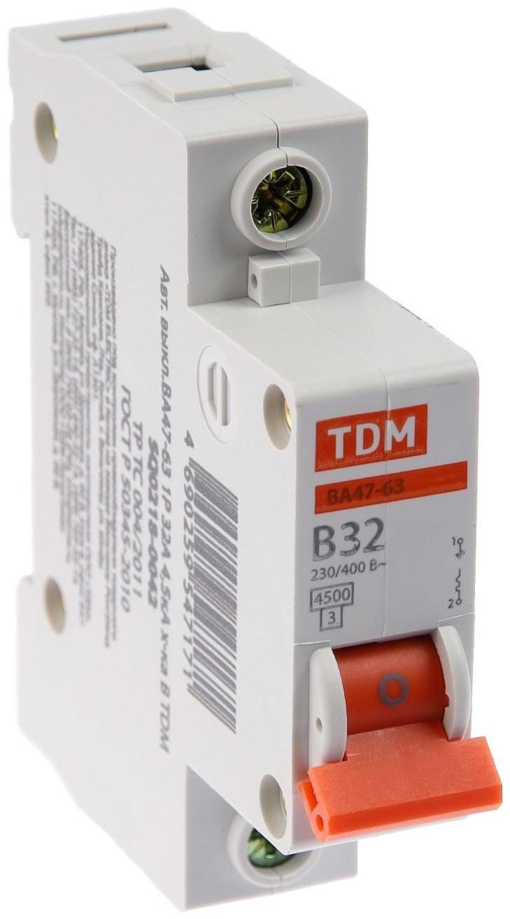 Выключатель автоматический TDM ВА47-63, 1п, 32 А, 4.5 кА, В, SQ0218-0042