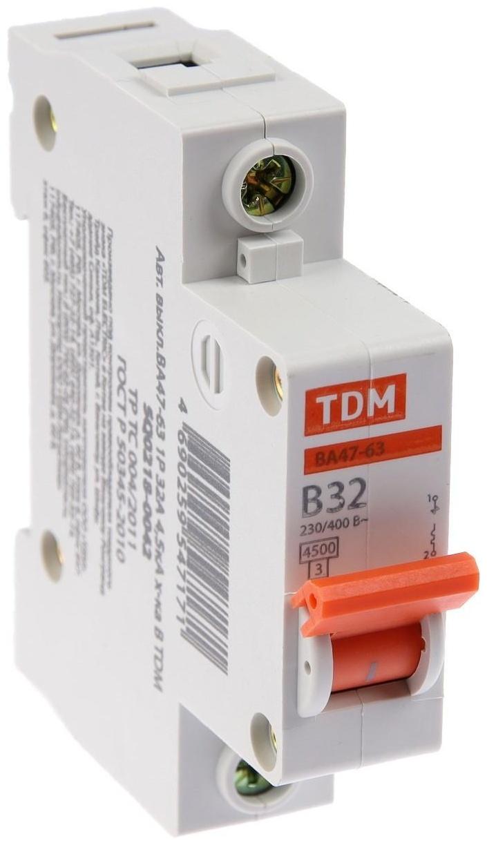 Выключатель автоматический TDM ВА47-63, 1п, 32 А, 4.5 кА, В, SQ0218-0042