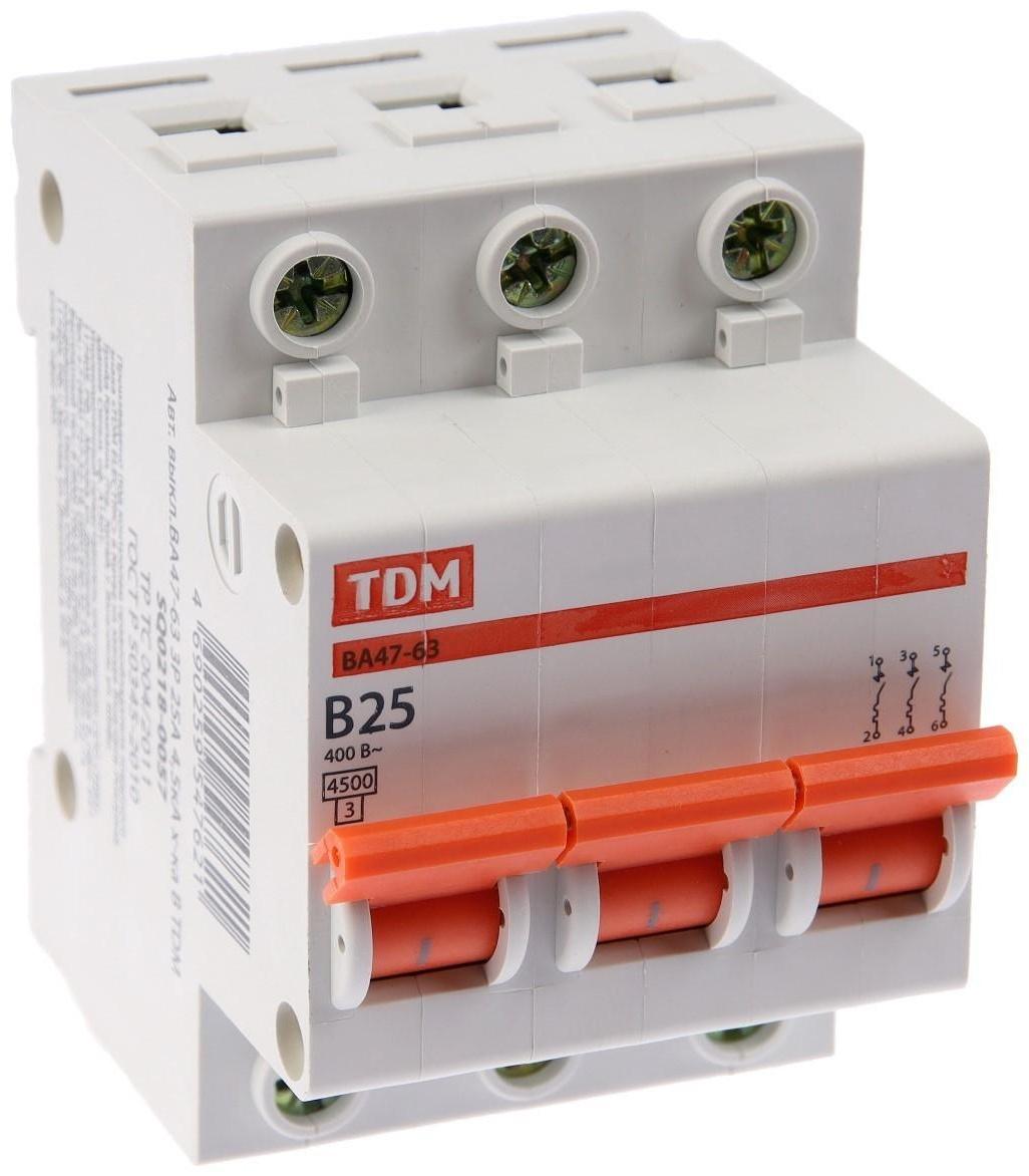 Выключатель автоматический TDM ВА47-63, 3п, 25 А, 4.5 кА, В, SQ0218-0057