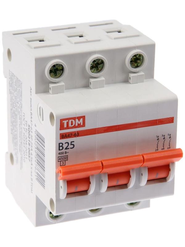Выключатель автоматический TDM ВА47-63, 3п, 25 А, 4.5 кА, В, SQ0218-0057