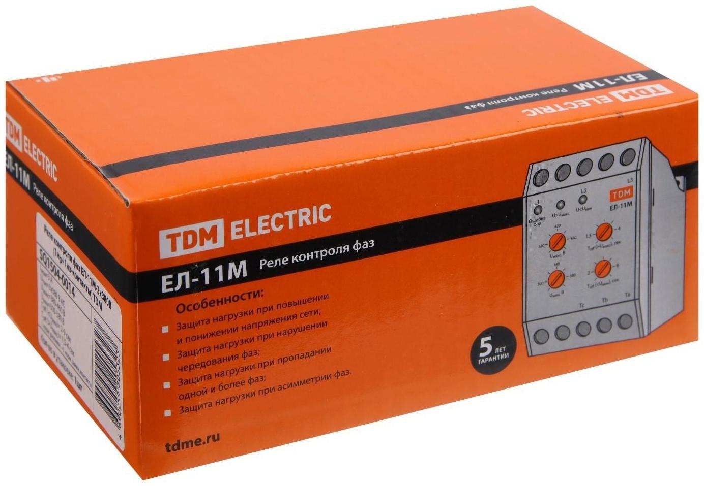 Реле контроля фаз TDM ЕЛ-11М, 3х380 В, 1нр+1нз контакты, SQ1504-0014