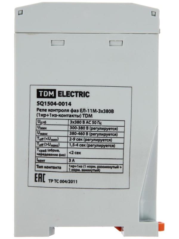 Реле контроля фаз TDM ЕЛ-11М, 3х380 В, 1нр+1нз контакты, SQ1504-0014