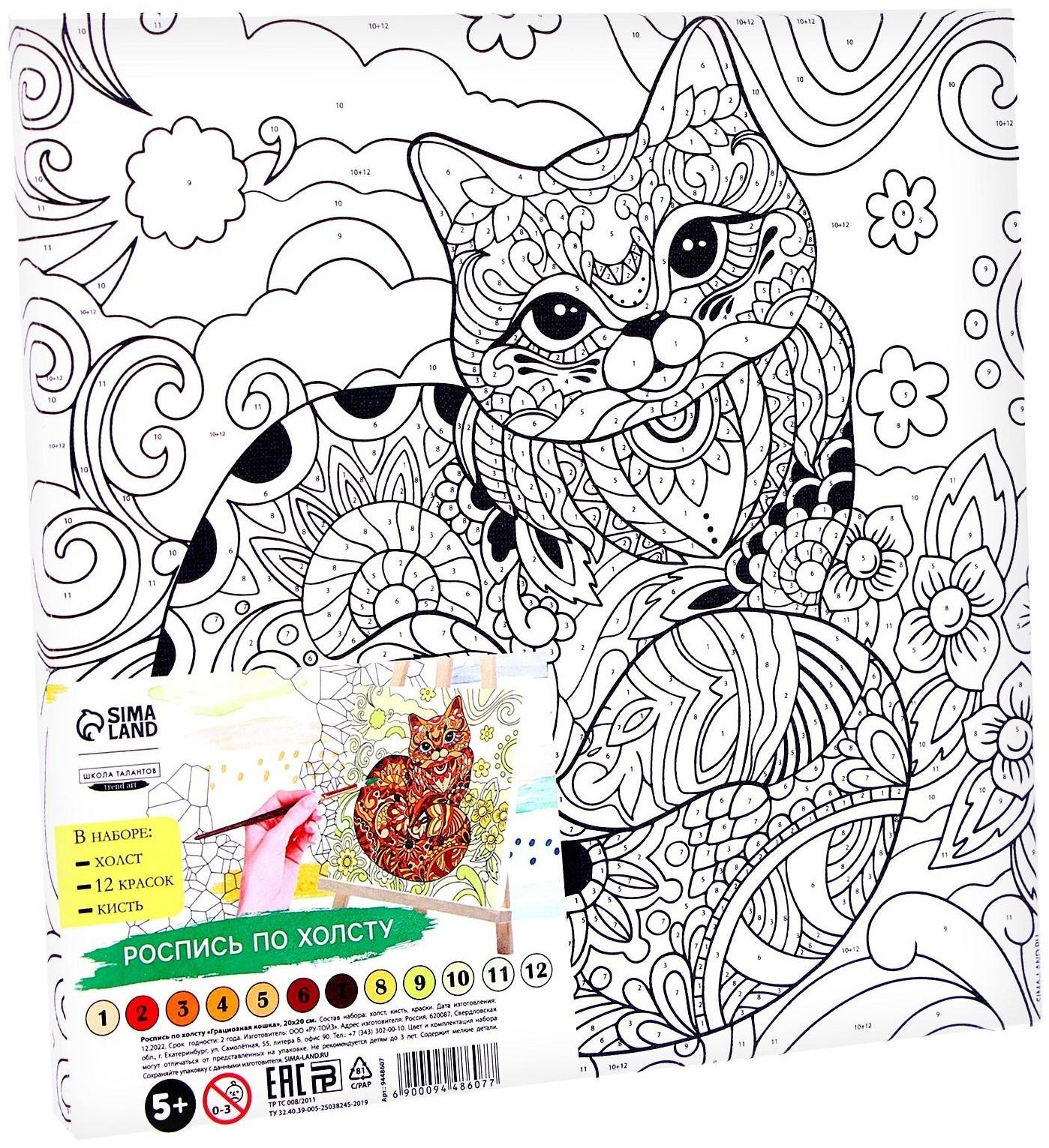 Картина по номерам на холсте с подрамником «Грациозная кошка», 20х20 см