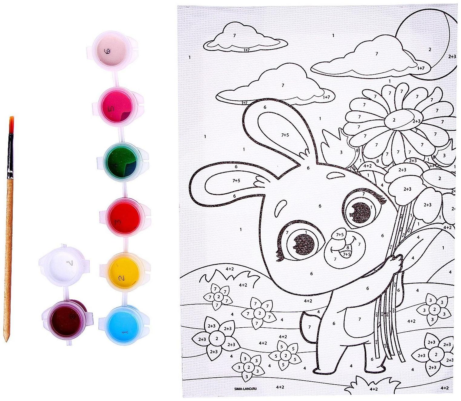 Картина по номерам «‎Зая с цветами»‎, 21х15 см