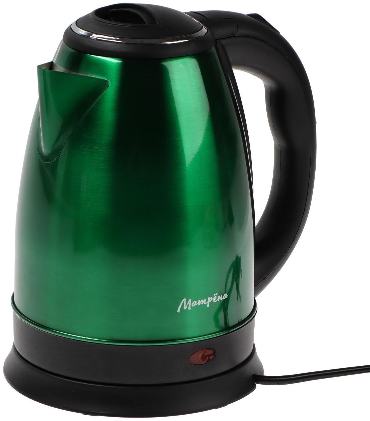 Чайник электрический МАТРЁНА MA-002, металл, 1.8 л, 1500 Вт, зелёно-чёрный