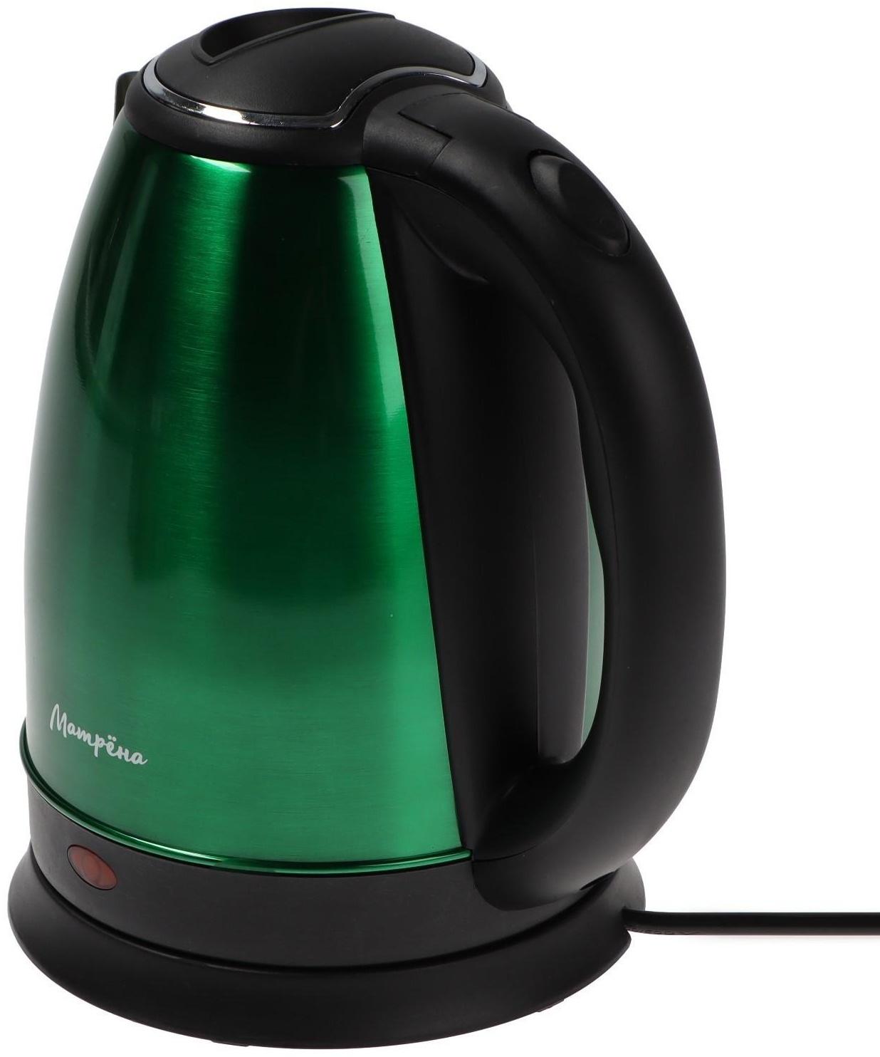 Чайник электрический МАТРЁНА MA-002, металл, 1.8 л, 1500 Вт, зелёно-чёрный