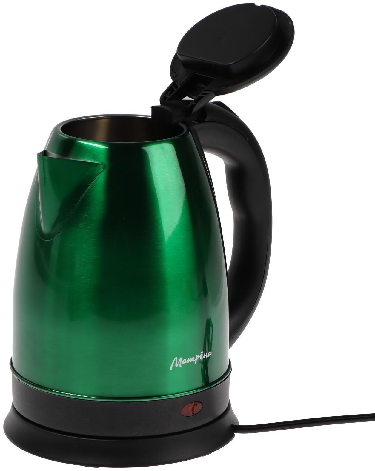 Чайник электрический МАТРЁНА MA-002, металл, 1.8 л, 1500 Вт, зелёно-чёрный