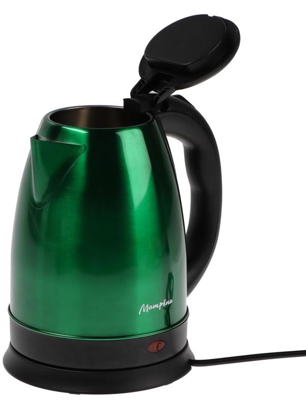 Чайник электрический МАТРЁНА MA-002, металл, 1.8 л, 1500 Вт, зелёно-чёрный