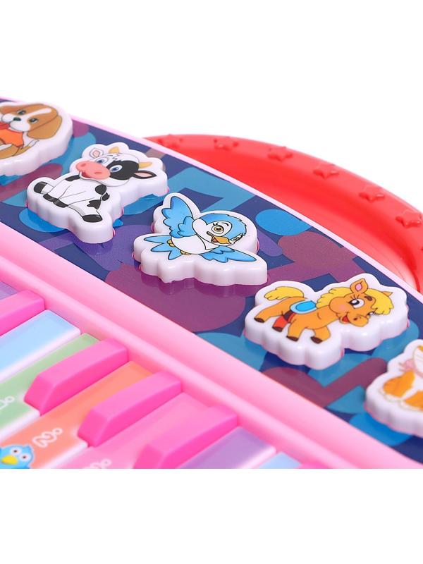 Пианино «Весёлые зверята», звук, цвет розовый