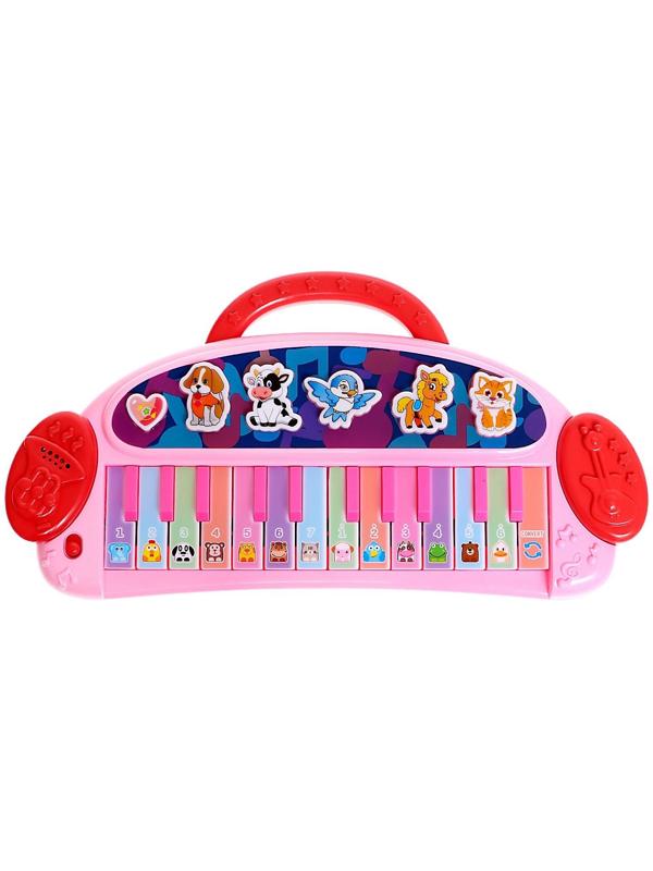 Пианино «Весёлые зверята», звук, цвет розовый