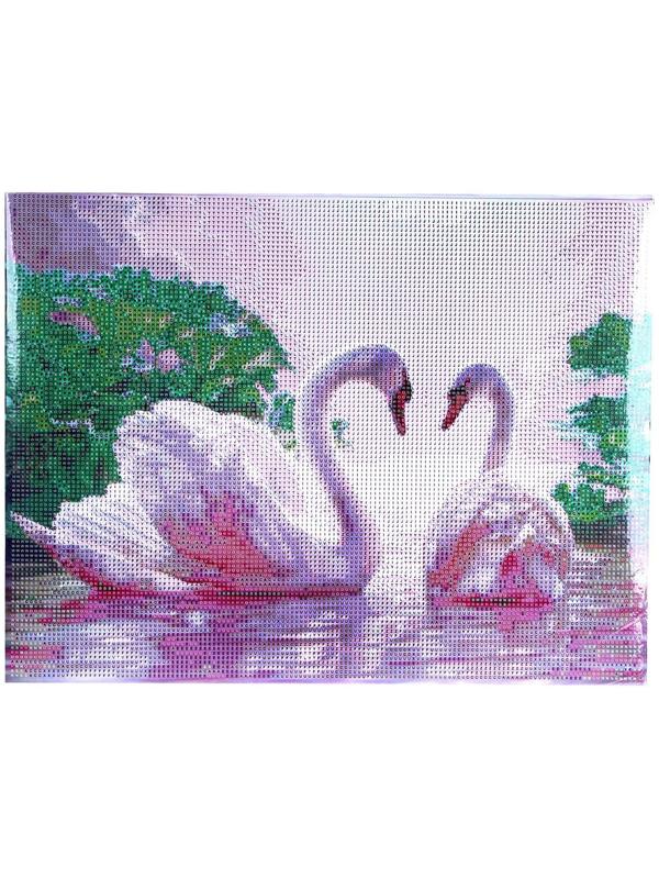 Алмазная вышивка с полным заполнением «Лебеди на озере», 30х40 см, на раме