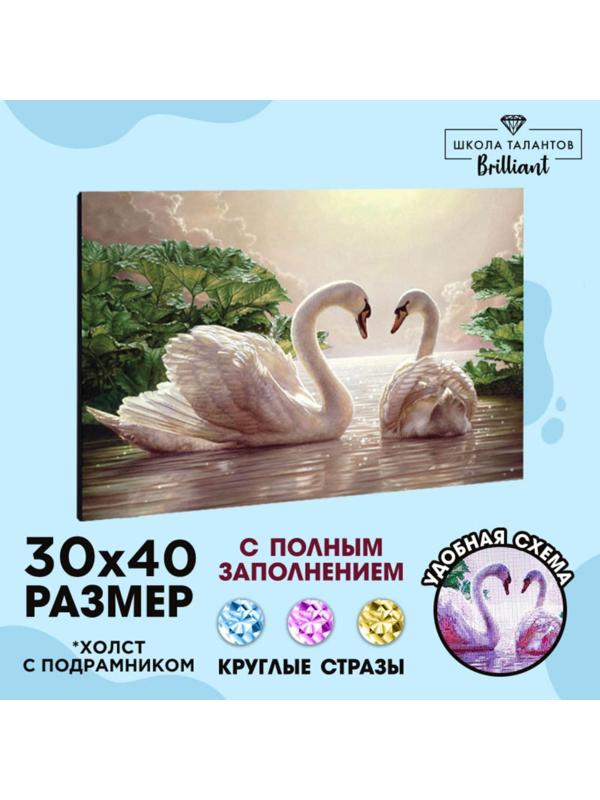 Алмазная вышивка с полным заполнением «Лебеди на озере», 30х40 см, на раме