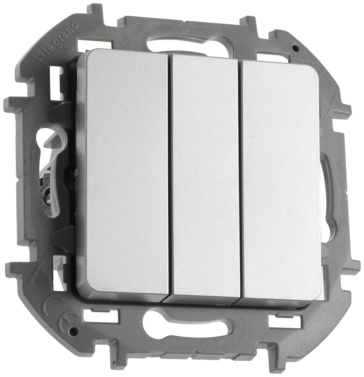 Выключатель трехклавишный Legrand INSPIRIA, 20 AX, 250 В, Алюминий