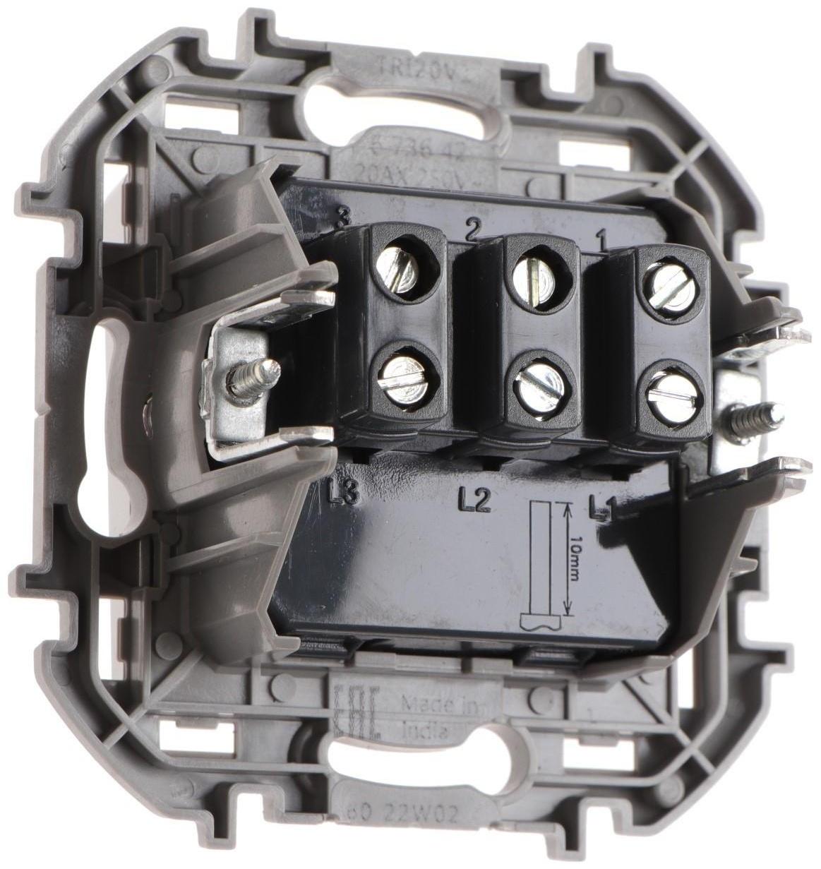 Выключатель трехклавишный Legrand INSPIRIA, 20 AX, 250 В, Алюминий