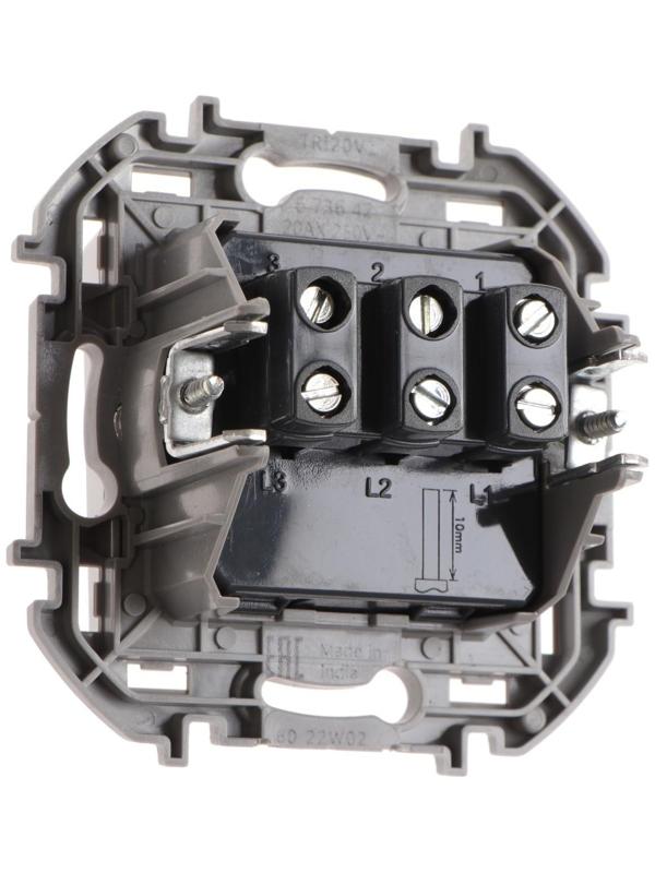 Выключатель трехклавишный Legrand INSPIRIA, 20 AX, 250 В, Алюминий