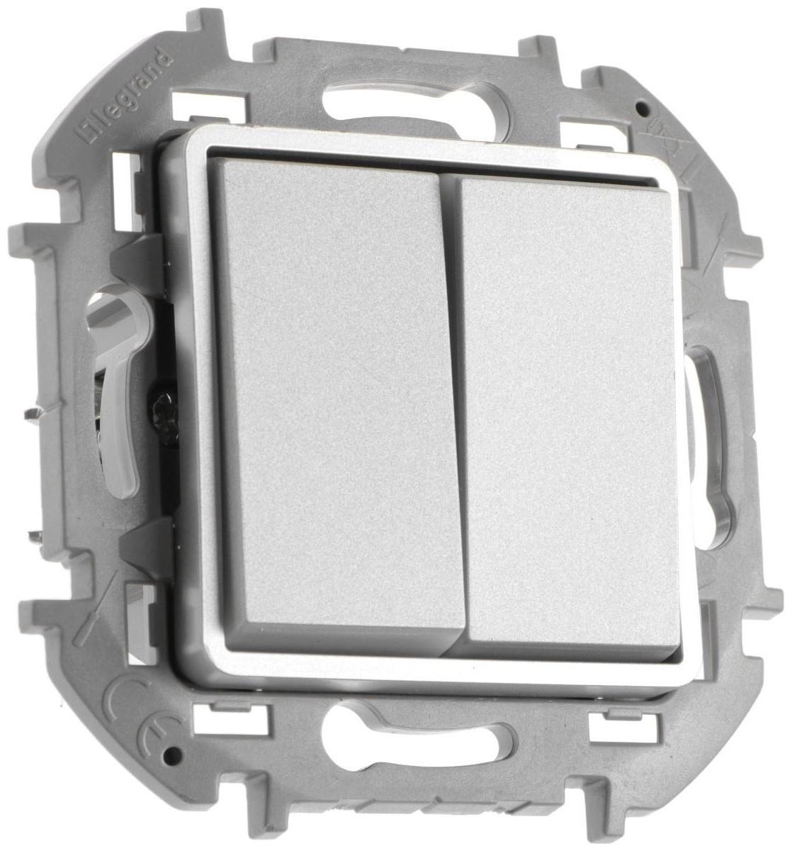 Переключатель двухклавишный Legrand INSPIRIA, 10 AX, 250 В, Алюминий