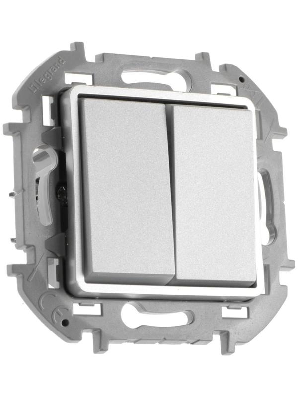 Переключатель двухклавишный Legrand INSPIRIA, 10 AX, 250 В, Алюминий