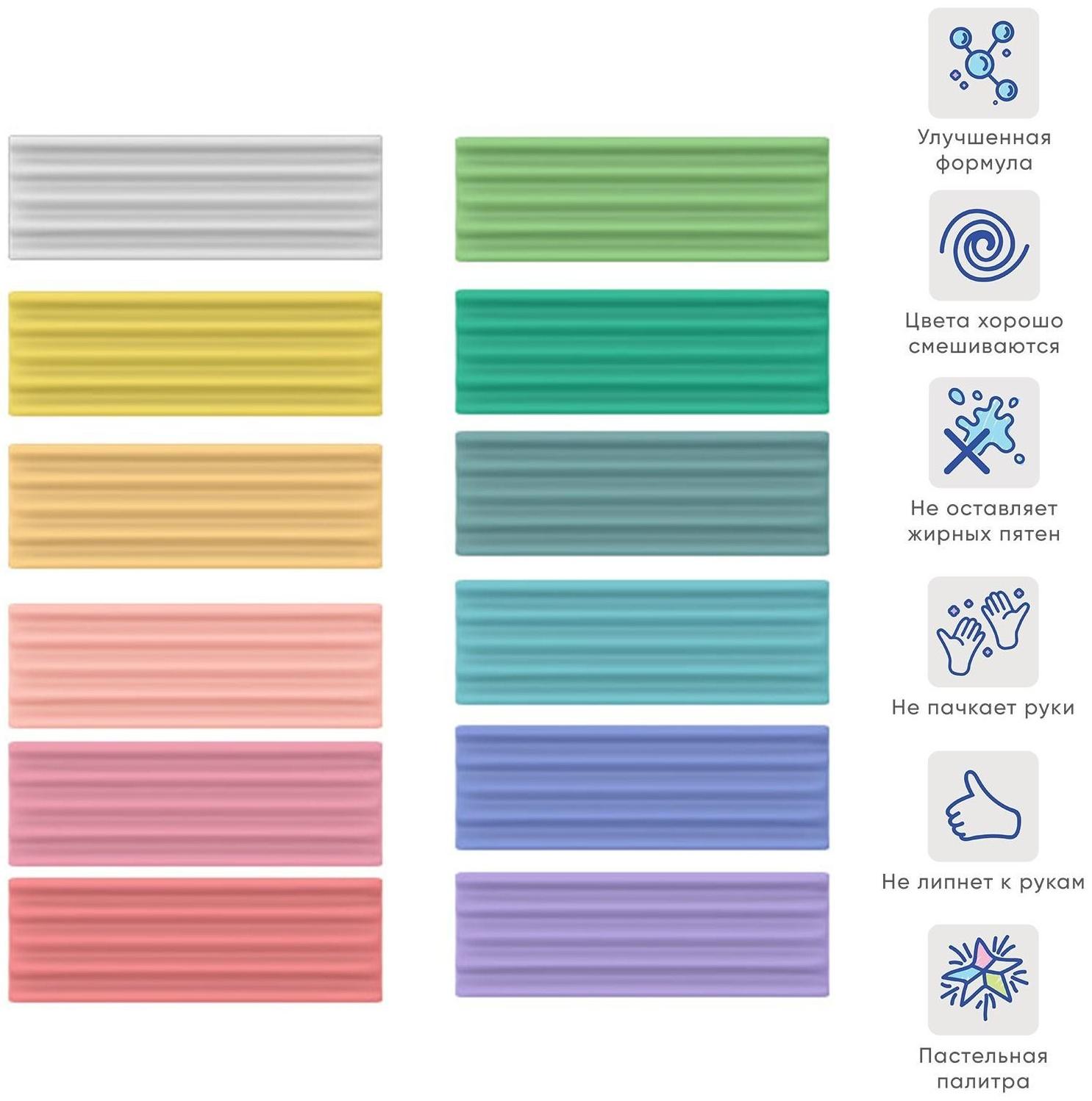 Пластилин 12 цветов, 216 г, Cosmic Monsters Pastel, со стеком