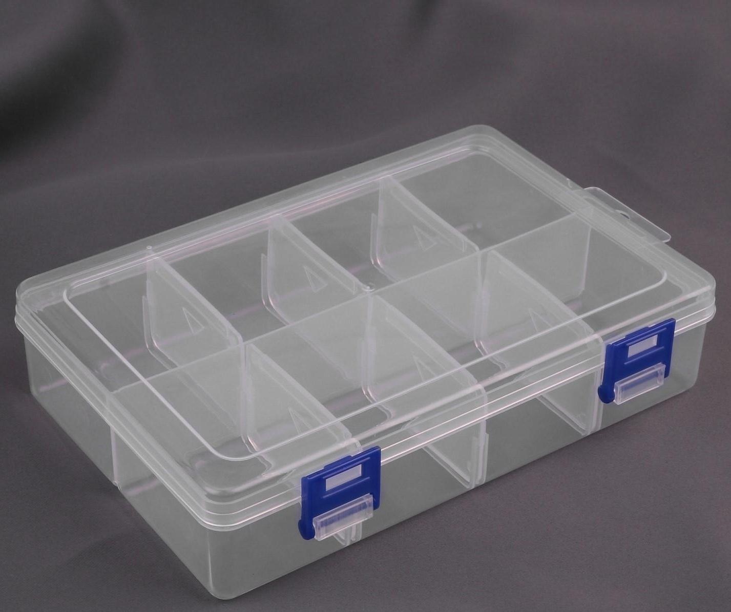 Органайзер для рукоделия, со съёмными ячейками, с подвесом, 8 отделений, 20 × 13,5 × 4,5 см, цвет прозрачный