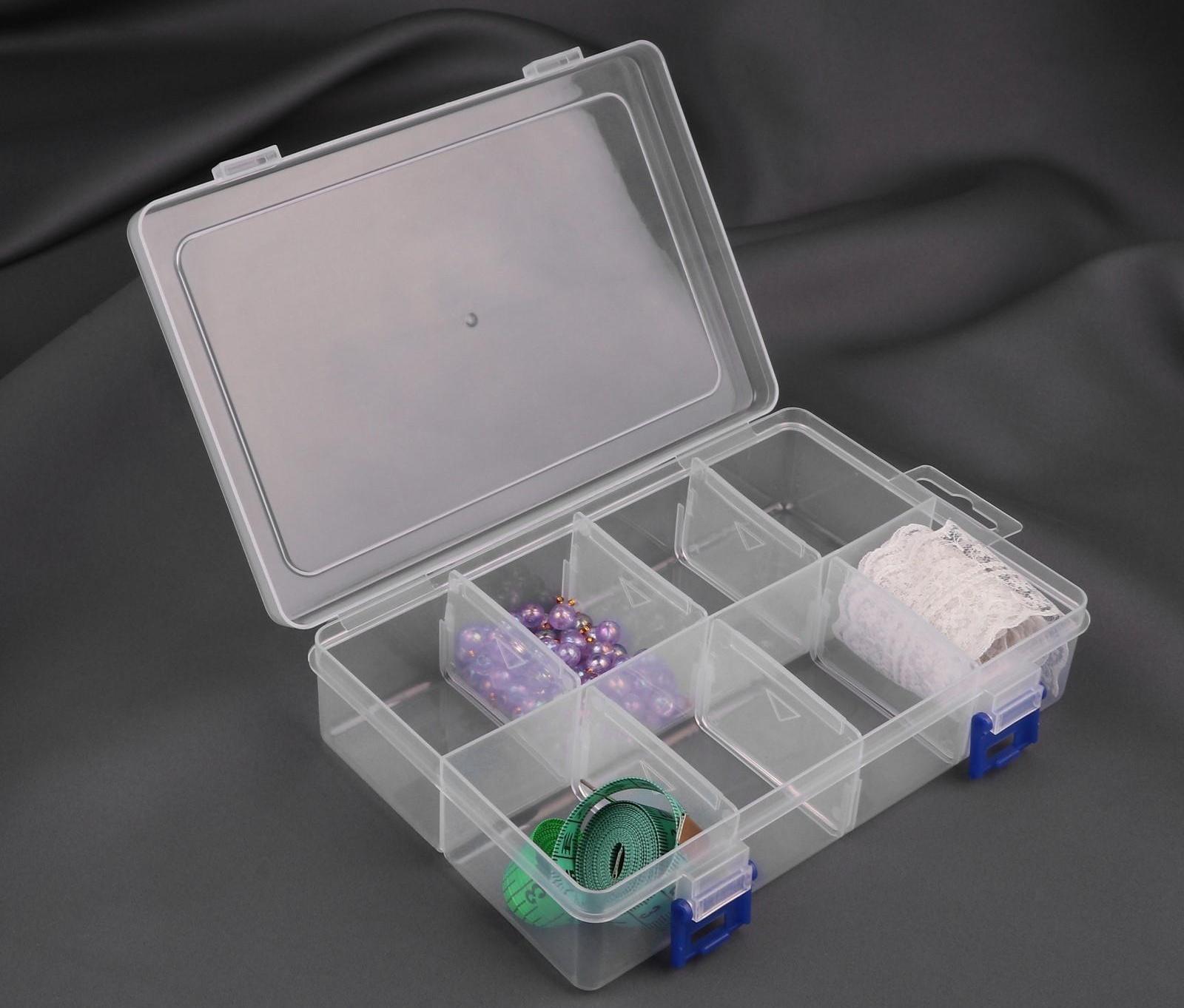 Органайзер для рукоделия, со съёмными ячейками, с подвесом, 8 отделений, 20 × 13,5 × 4,5 см, цвет прозрачный