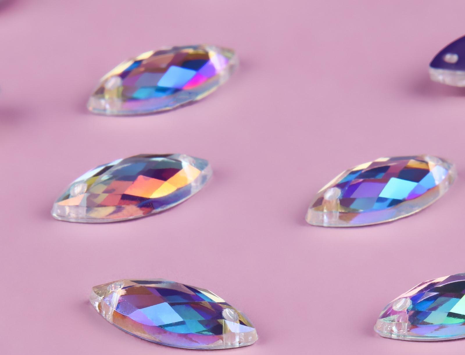 Стразы пришивные «Лепесток», из органического стекла, с голографией, 7 × 15 мм, 50 шт