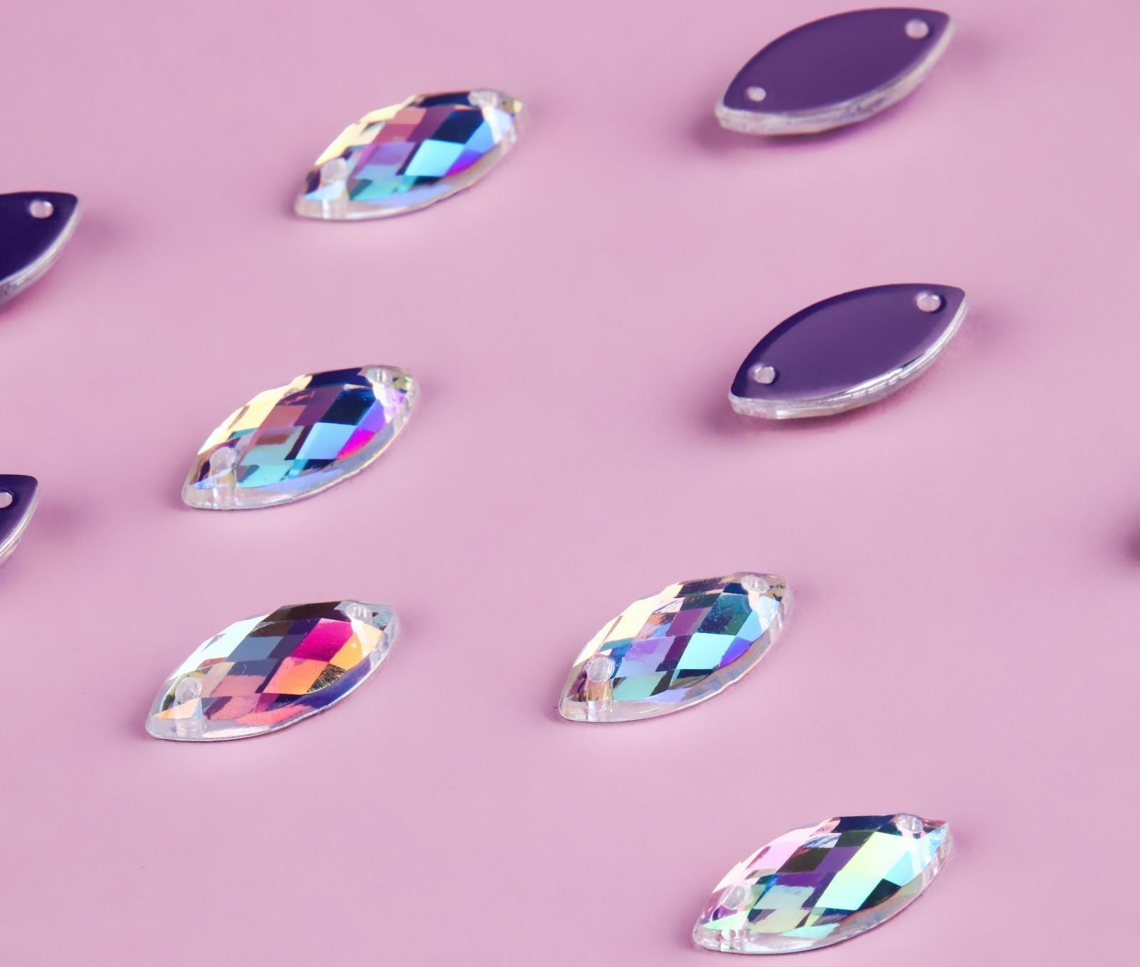 Стразы пришивные «Лепесток», из органического стекла, с голографией, 7 × 15 мм, 50 шт