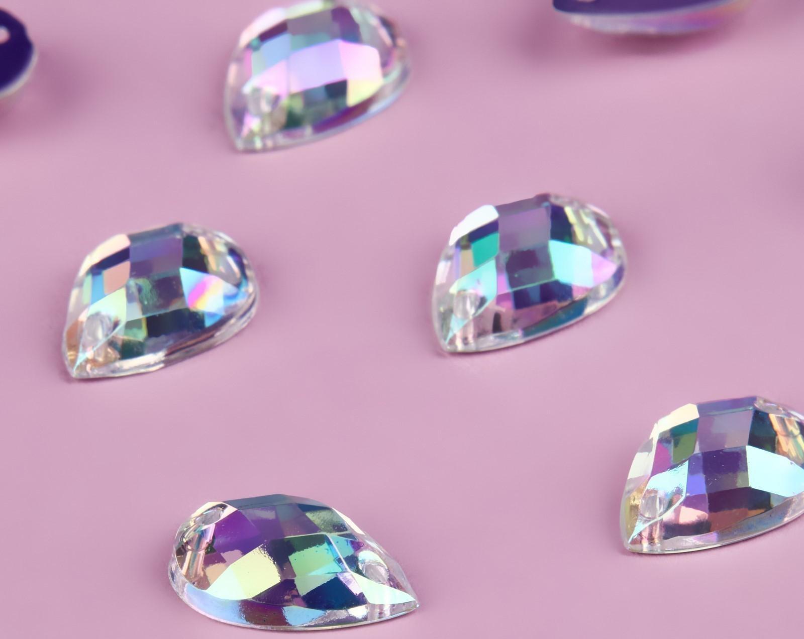 Стразы пришивные «Капля», из органического стекла, с голографией, 10 × 14 мм, 20 шт