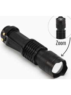 Фонарь ручной, 3 Вт, LED, zoom, дальность луча 200 м, AA, 2.5 x 9.1 см