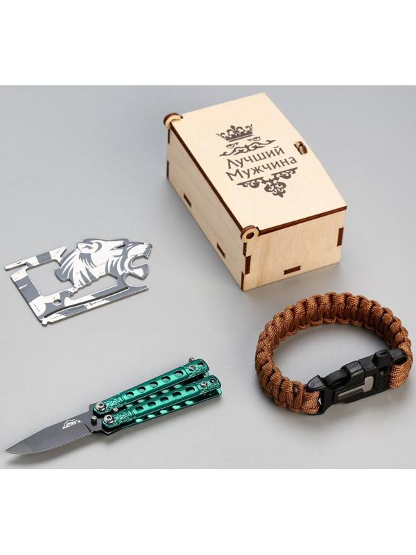 Набор подарочный 3в1 (браслет, карта выживания, нож складной) Лучший мужчина