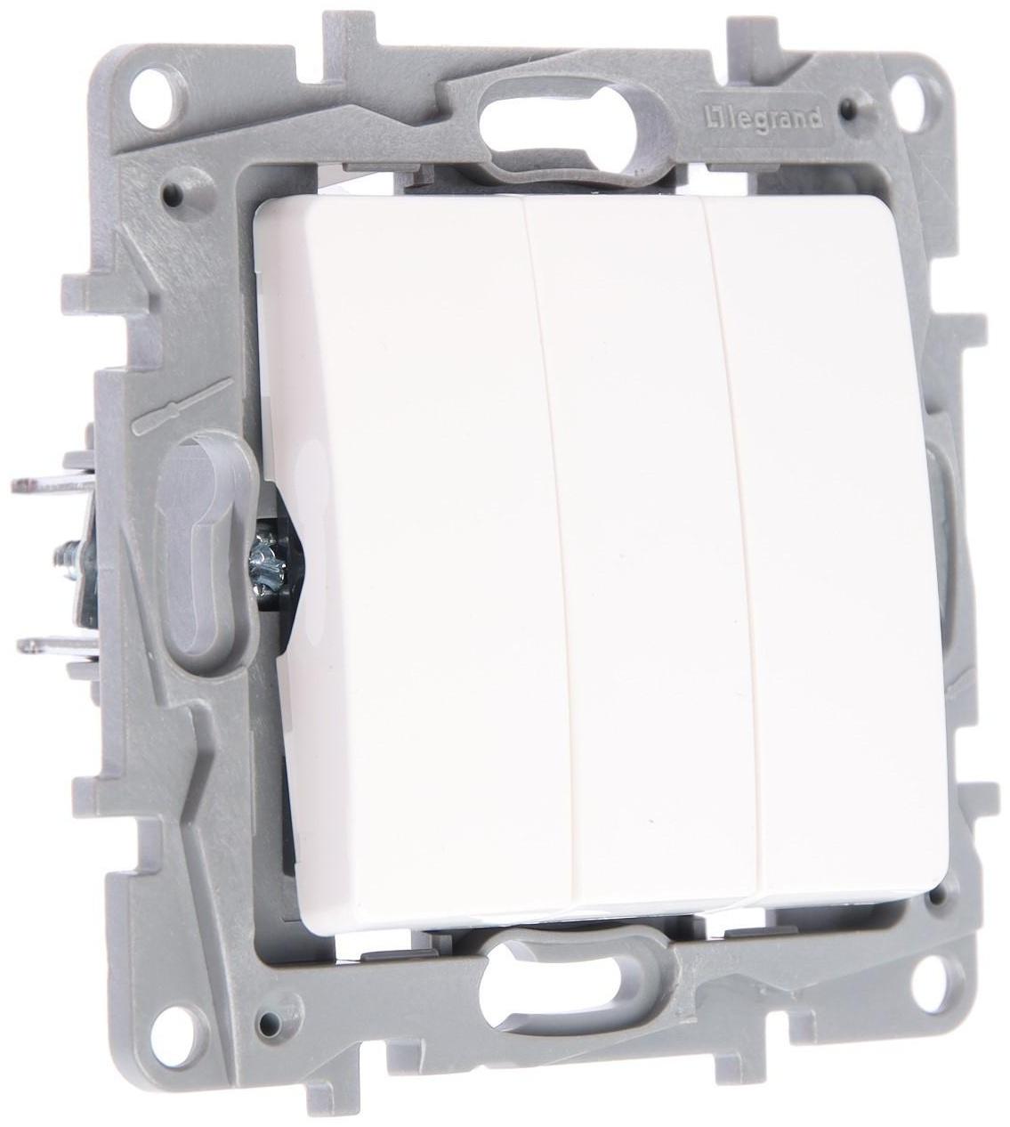 Выключатель Legrand Etika, 10 А, 3 клавиши, скрытый, белый