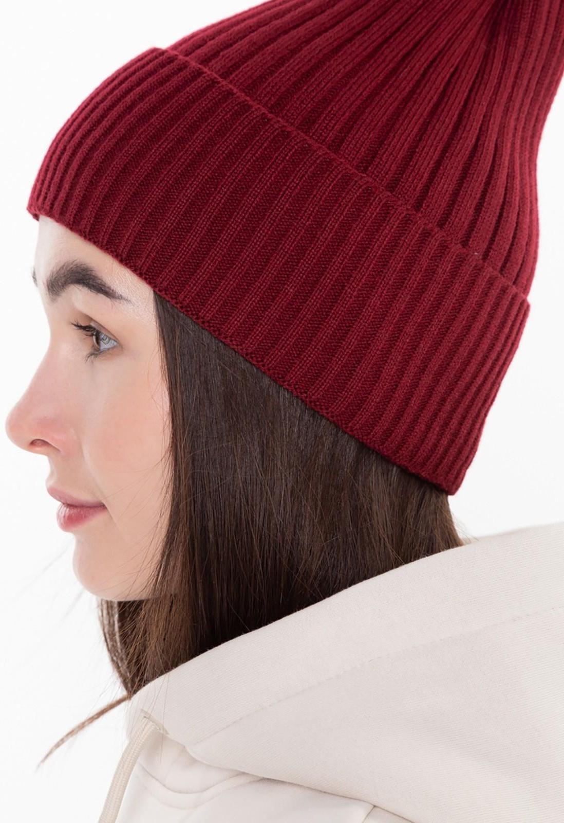 Шапка женская демисезонная, цвет бордо, размер 52-56