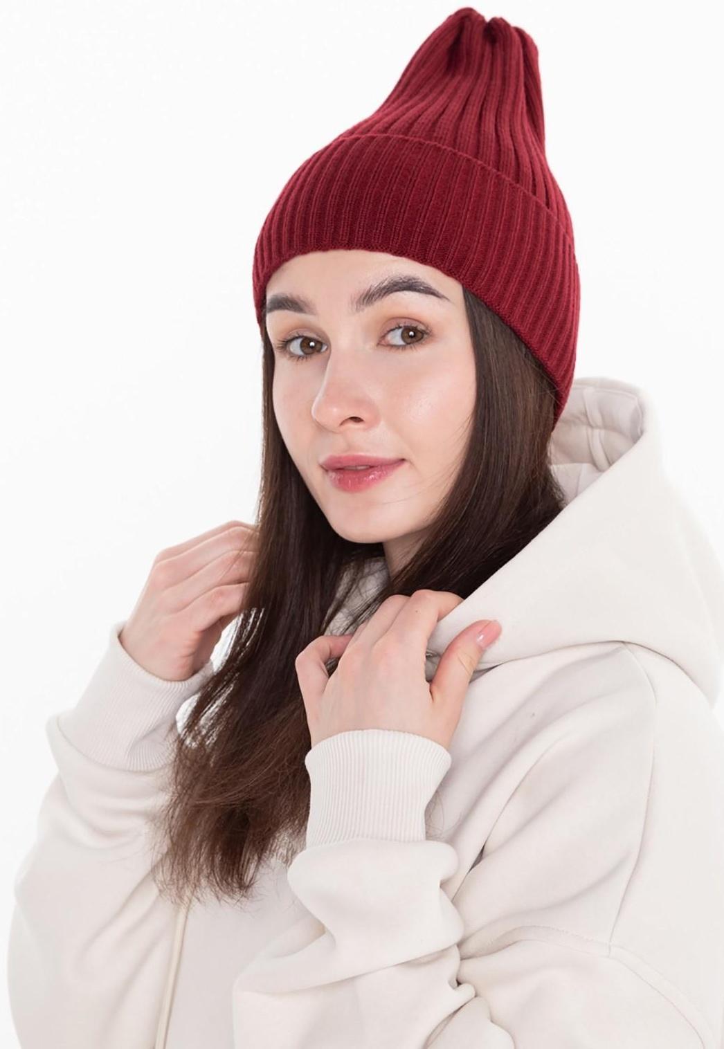 Шапка женская демисезонная, цвет бордо, размер 56-58