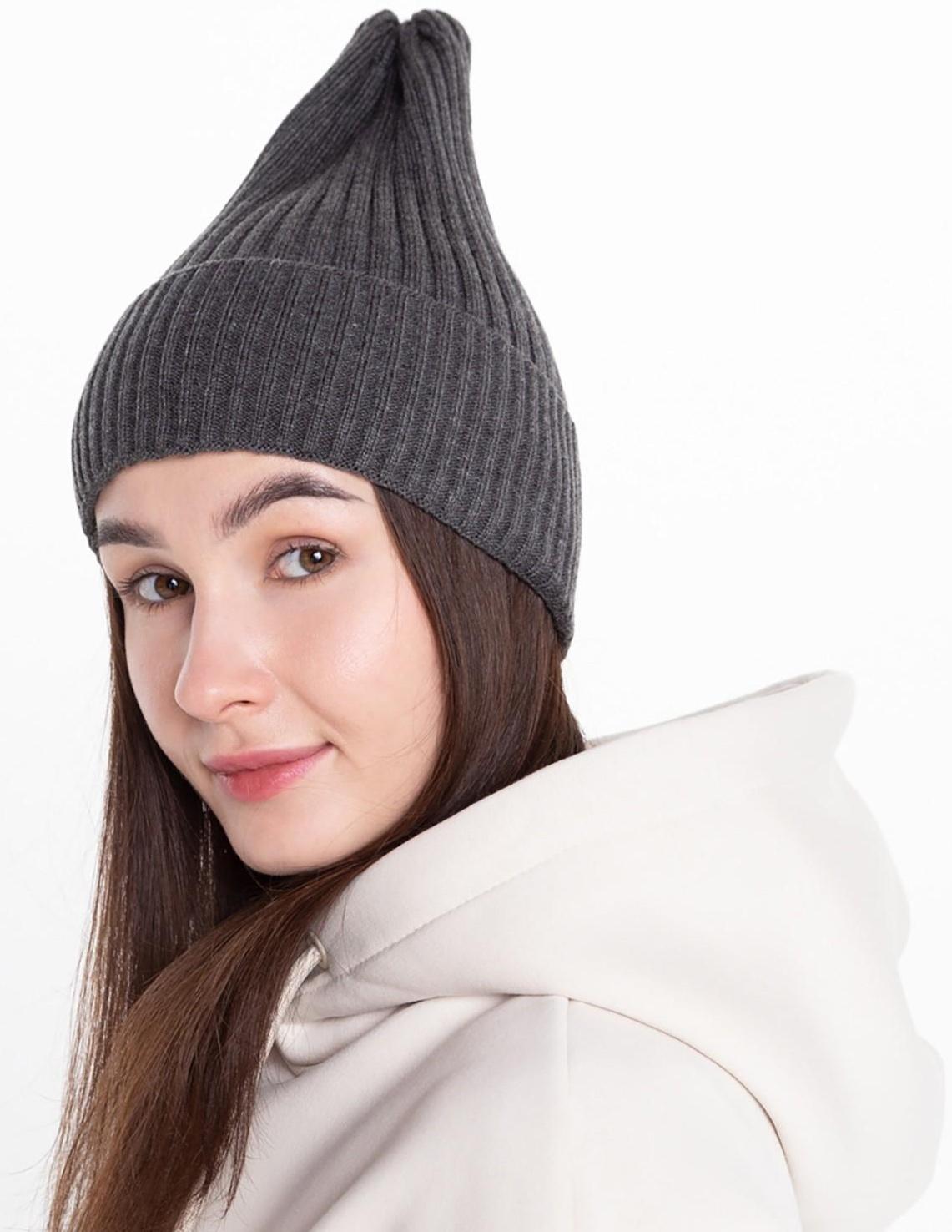 Шапка женская демисезонная, цвет т-серый, размер 56-58