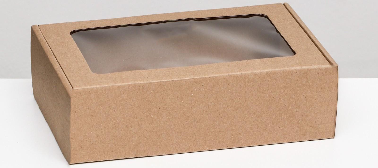 Коробка самосборная, бурая с окном, 26 х 17 х 8 см