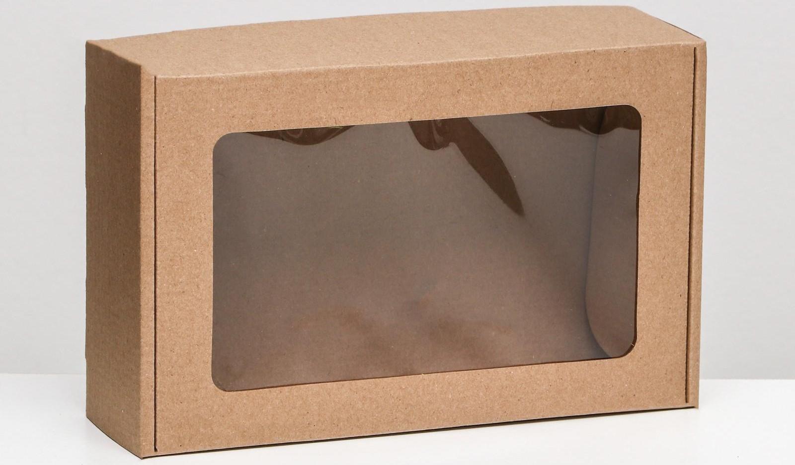 Коробка самосборная, бурая с окном, 26 х 17 х 8 см