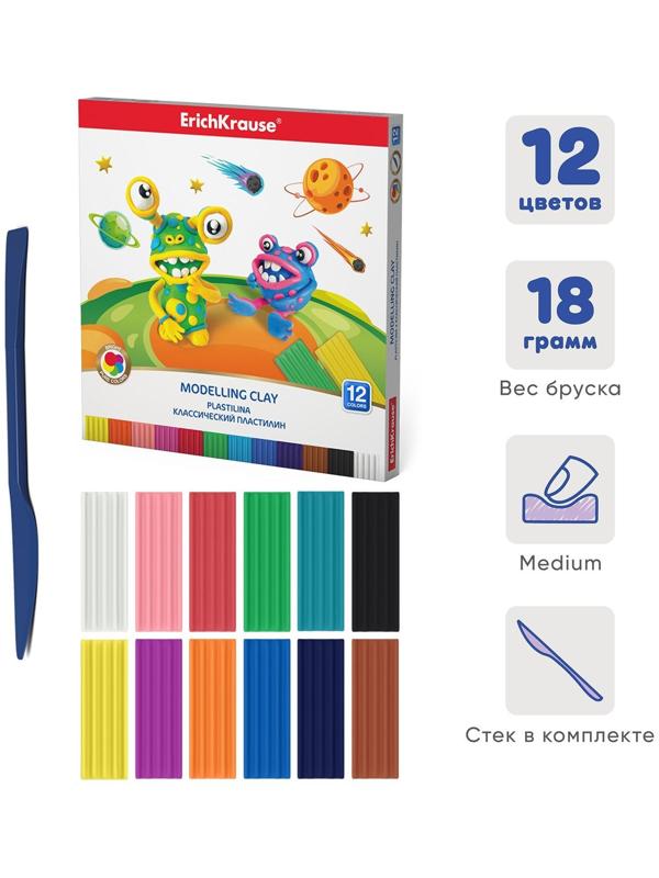 Пластилин 12 цветов, 216 г, Cosmic Monsters, со стеком