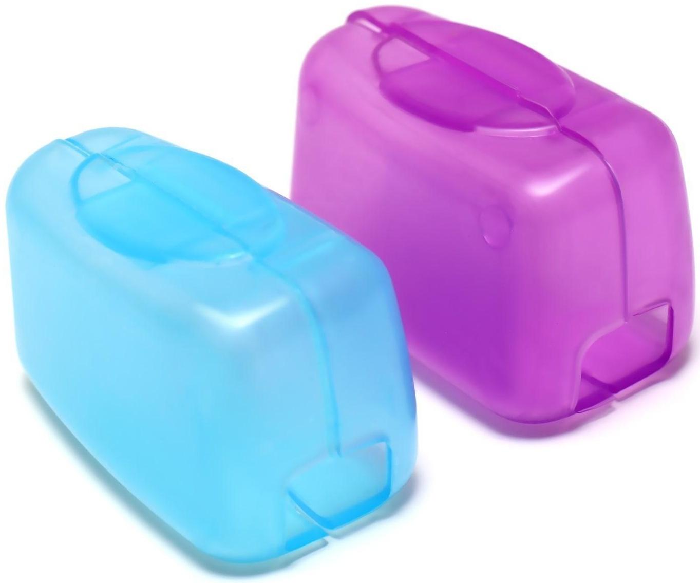 Колпачок-футляр для зубной щётки, 2 шт, 3,8 × 2,2 × 1,8 см, цвет МИКС