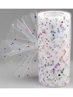Фатин с разноцветными блёстками, 15 см, 11 ± 1 г/кв.м, 23 ± 1 м, цвет белый №1