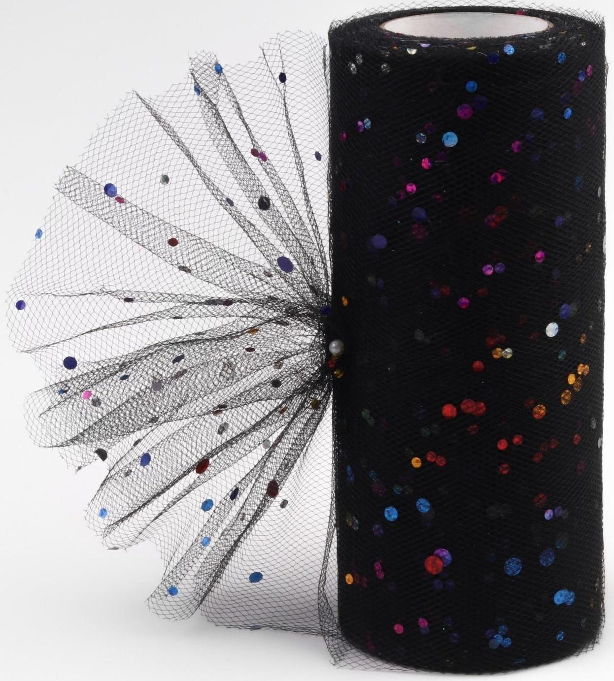 Фатин с разноцветными блёстками, 15 см, 11 ± 1 г/кв.м, 23 ± 1 м, цвет чёрный №40