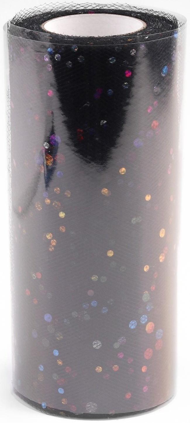 Фатин с разноцветными блёстками, 15 см, 11 ± 1 г/кв.м, 23 ± 1 м, цвет чёрный №40