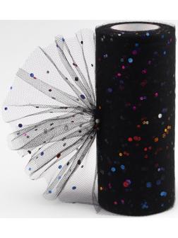 Фатин с разноцветными блёстками, 15 см, 11 ± 1 г/кв.м, 23 ± 1 м, цвет чёрный №40