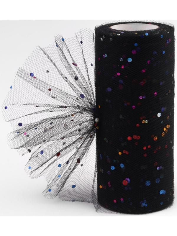 Фатин с разноцветными блёстками, 15 см, 11 ± 1 г/кв.м, 23 ± 1 м, цвет чёрный №40