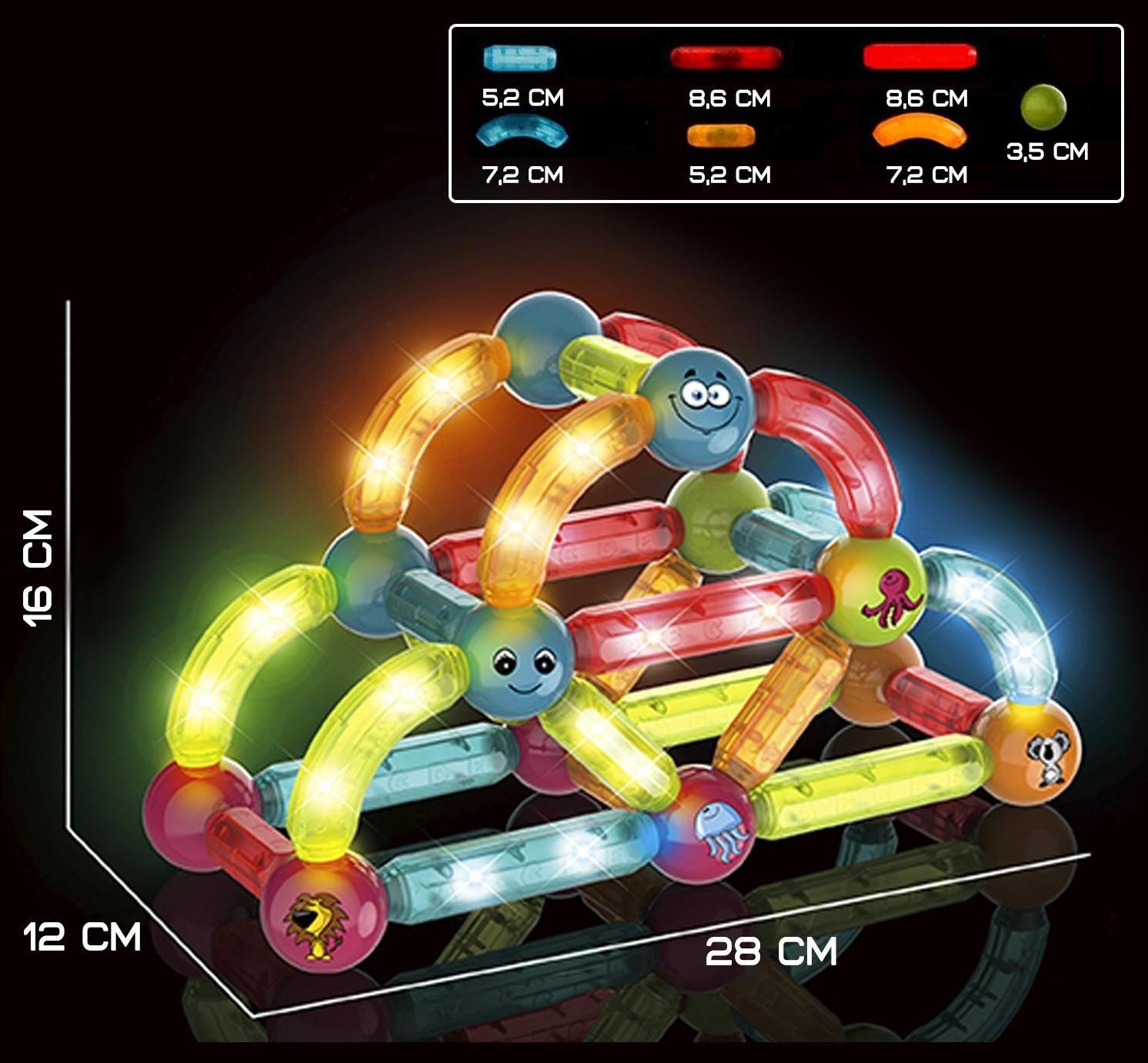 Конструктор магнитный для малышей Dige «Световые палочки» 8906 / 52 детали