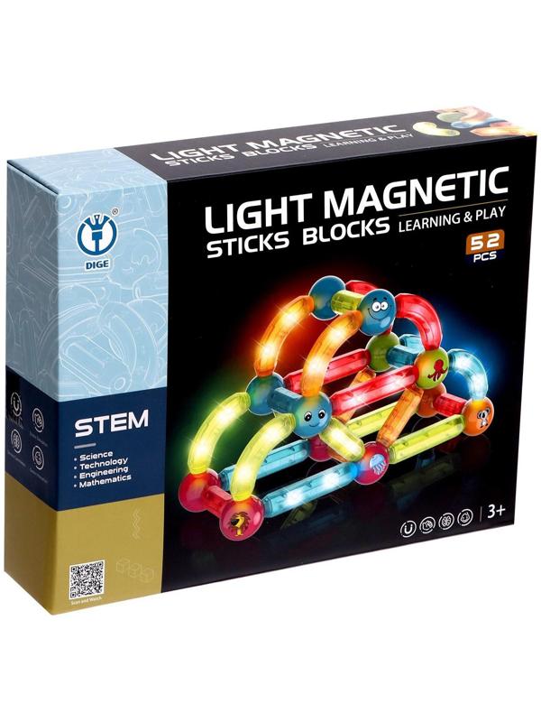 Конструктор магнитный для малышей Dige «Световые палочки» 8906 / 52 детали